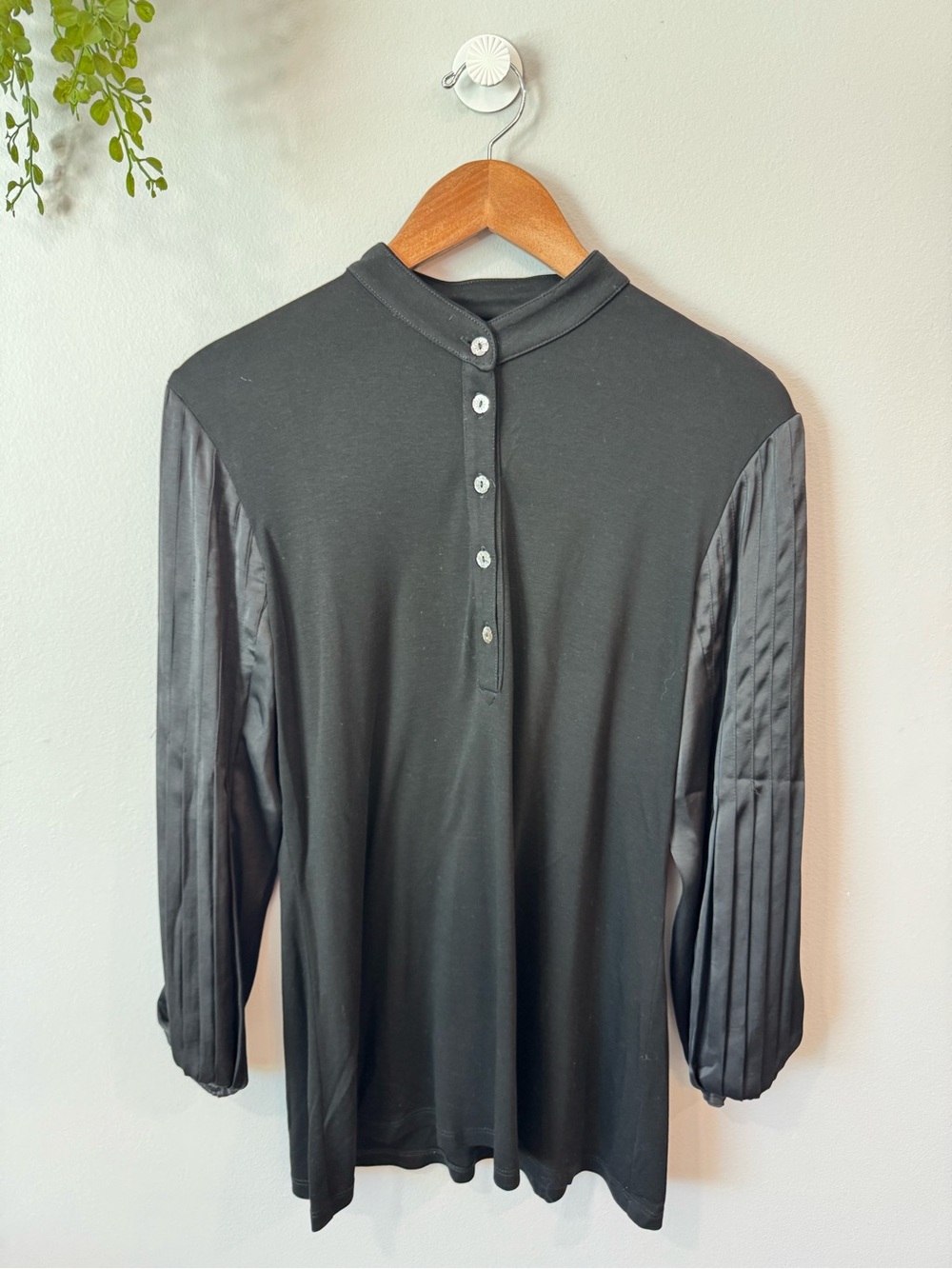 Women's Black Long Sleeve Henley Top